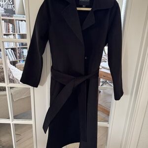 Bernardo Belted Wool Blend Longline Coat Black, Small - Like New
